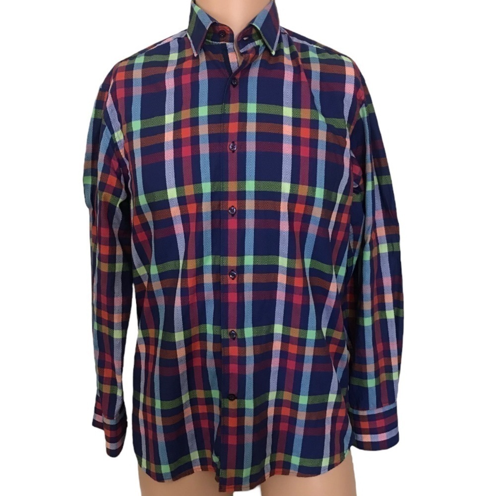 Visconti Plaid Button Down Long Sleeve Shirt Business Casual Size Small